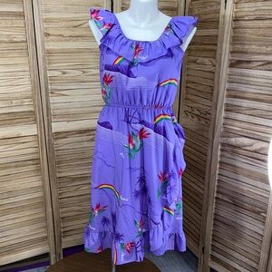 Casual Wear Dress Sun Made Hawaii Rainbow Wrap Ruffled Sleeves Vintage Size XL